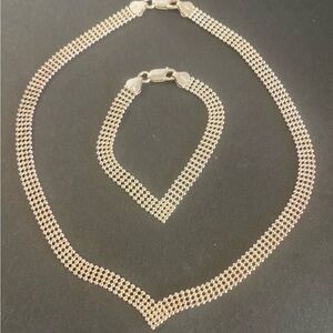 925 Sterling Silver V Cut Beaded Ball Necklace and Bracelet Set Made in Italy